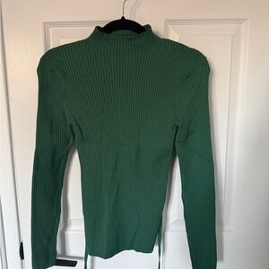 Green Ribbed Open Back Turtleneck Sweater